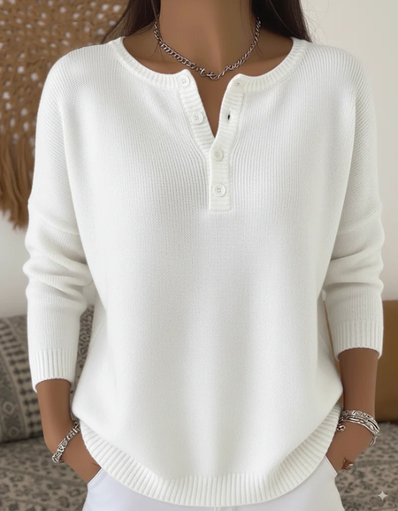 

Women Plain Printing Spring/Fall Casual Long Sleeve Crew Neck Sweater, White, Sweaters