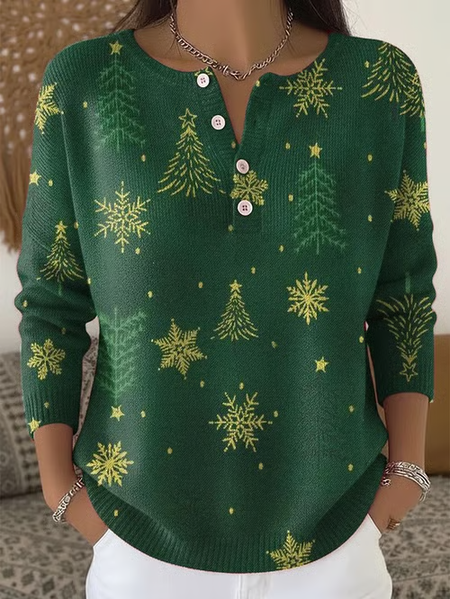 

Women Christmas Printing Spring/Fall Casual Long Sleeve Crew Neck Sweater, Green, Sweaters