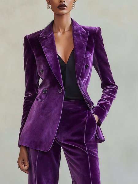 Velvet Elegant Plain Lapel Collar Blazer