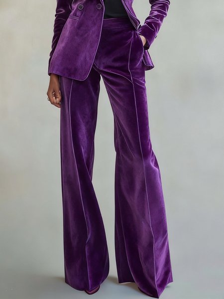 

Velvet Elegant Plain Wide Leg Pants, Purple, Pants