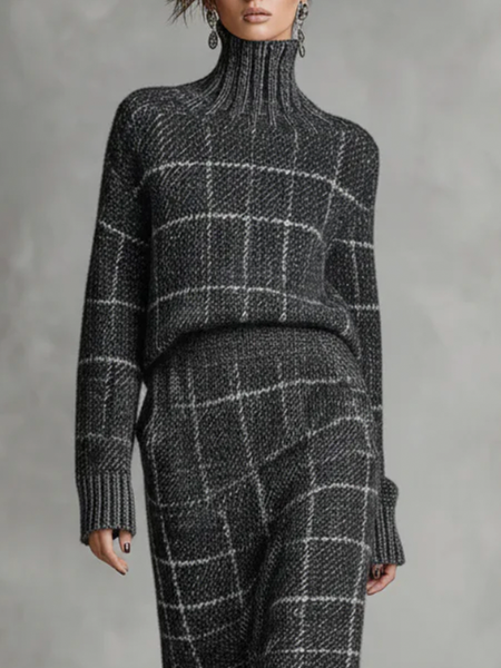 

Urban Plaid Turtleneck Sweater, Deep gray, Pullovers