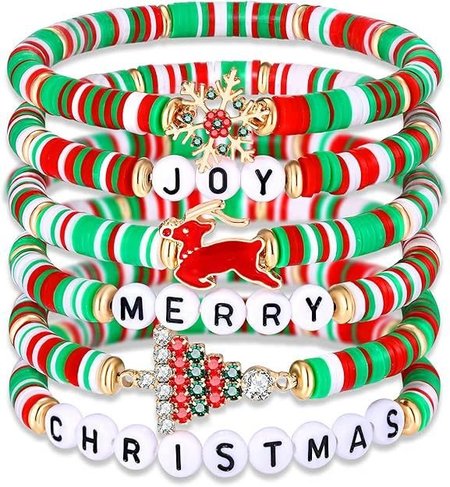 

Christmas 6-Pack Cute Elk Polymer Clay Bracelet Set Women's Party Gift, Color4, Jewelry Set