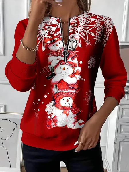 

Women Christmas Snowman Crew Neck Printing Casual Spring/Fall Long Sleeve Sweatshirt, Red, Sweatshirts & Hoodies