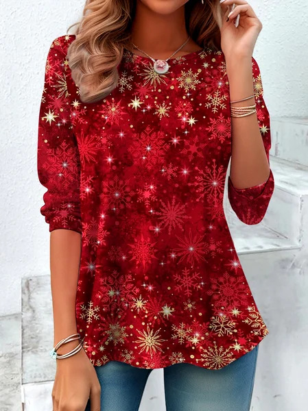 

Casual Ombre Crew Neck Long Sleeve T-shirt, Red, T-shirts