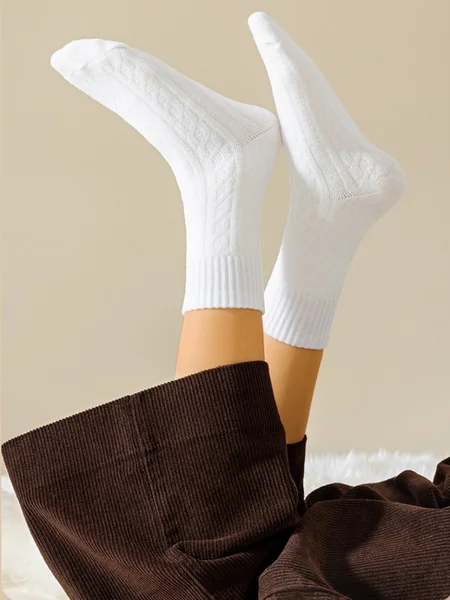 

Plush And Thick Towel Socks Twisted Autumn And Winter Style Mid-tube Socks Women's Long Socks Thick Socks Winter Warm Women's Socks, White, Socks