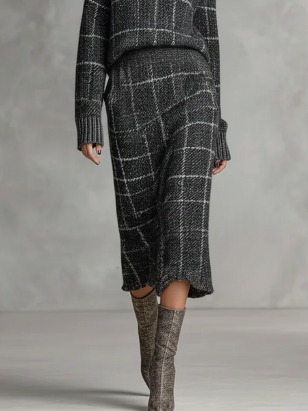 

Urban Plaid Midi Sweater Skirt, Deep gray, Skirts