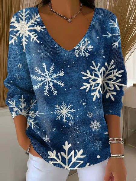 

Women Cotton Snowflake Long Sleeve Comfy Casual Sweater, Blue, Hoodies & Sweatshirts