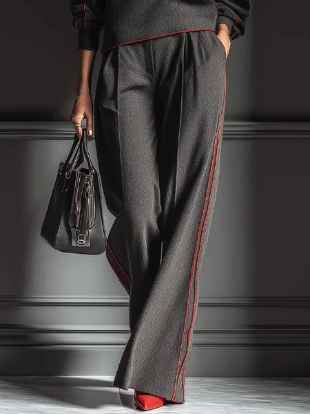 

Casual Color Block Binding Straight Pants, Gray, Pants