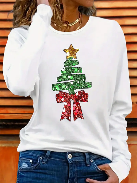 

Women Christmas Long Sleeve Tee T-shirt Crew Neck Printing Casual Spring/Fall Graphic Tee Top, White, T-Shirts
