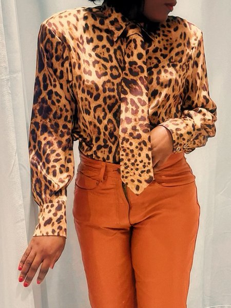 

Urban Leopard Shirt Collar Shirt With Tie, Blouses and Shirts