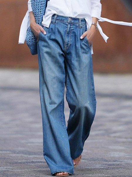 

Women Plain Long Elastic Waist Pants Casual Spring/Fall Trousers, Blue, Pants
