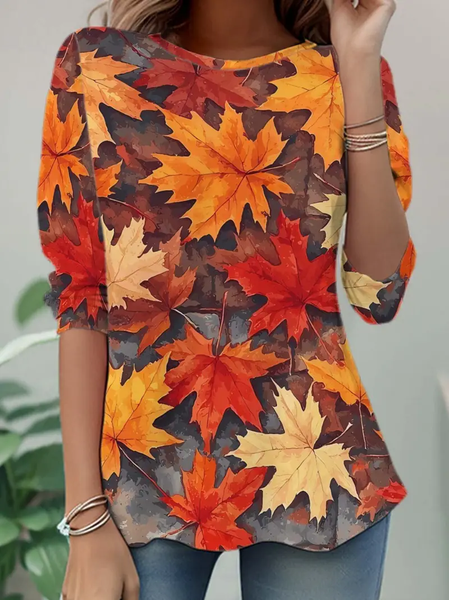 

Women Maple Leaf Long Sleeve Tee T-shirt Crew Neck Casual Spring/Fall Tunic Top, As picture, T-Shirts