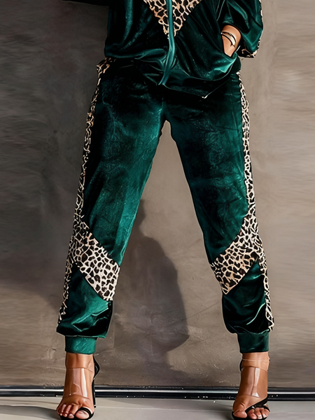 

Casual Color Block Ankle Banded Pants, Green, Pants