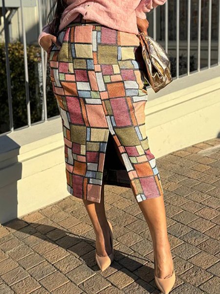 

Urban Printing Colorblock Midi Skirt, As picture, Skirts