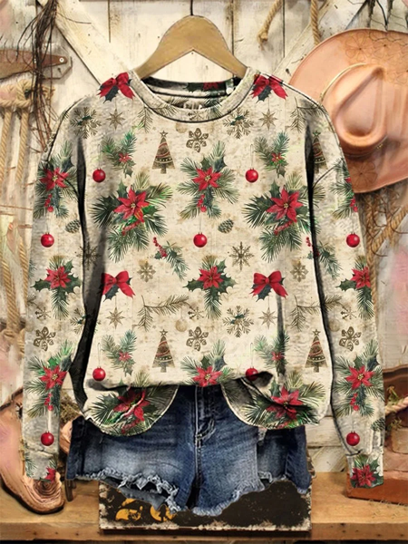 

Casual Crew Neck Christmas Sweatshirt Printing, Oatmeal, Hoodies & Sweatshirts