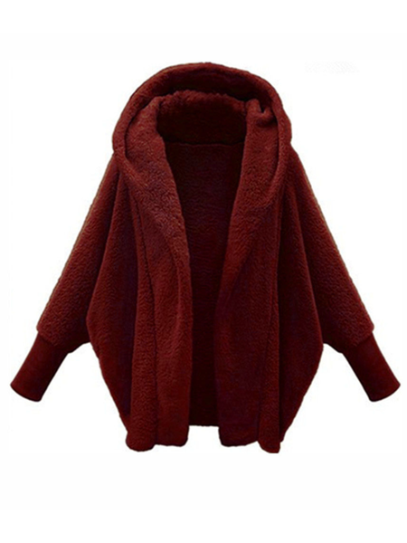 

Women's Plain Winter Outerwear Dolman Sleeve Casual Split Joint Mid-long Lapel Collar Overcoat, Wine red, Coats
