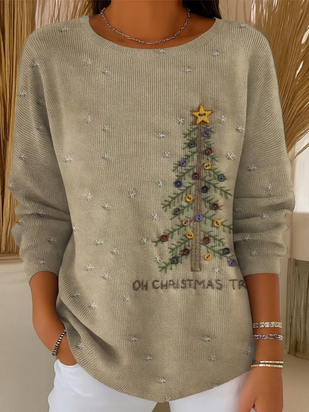 

Women Christmas Printing Spring/Fall Casual Long Sleeve Crew Neck Sweater, Oatmeal, Sweaters