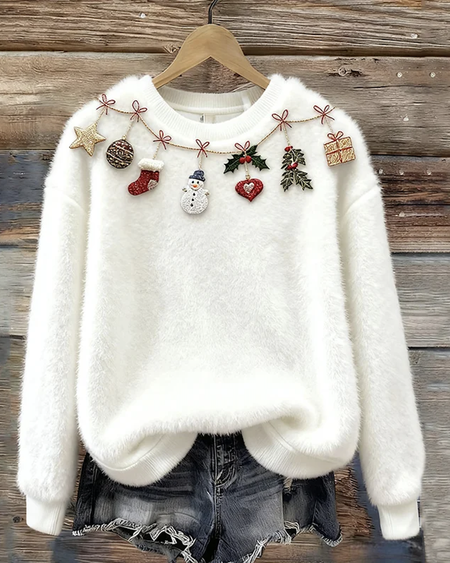 

Casual Crew Neck Christmas Sweatshirt, White, Hoodies & Sweatshirts