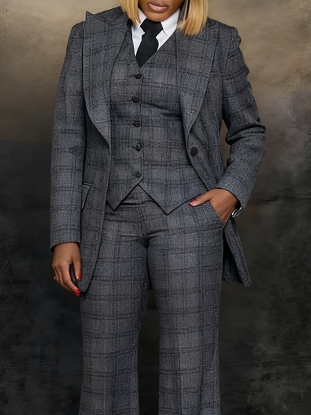 

Urban Plaid Lapel Collar Blazer, Gray, Blazers