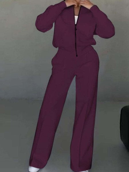 

Women's Adjustable Strap Plain Daily Going Out Two-Piece Set Off White Casual Spring/Fall Top With Pants Matching Set, Fuchsia, Suits