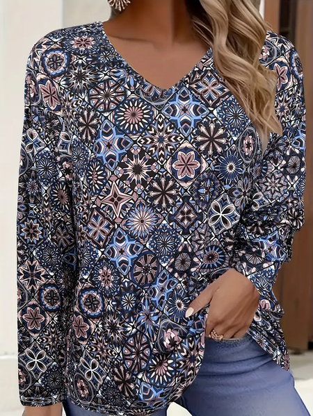 

Women's Floral Long Sleeve Tee T-shirt V Neck Printing Casual Spring/Fall Graphic Tee Top, As picture, T-Shirts