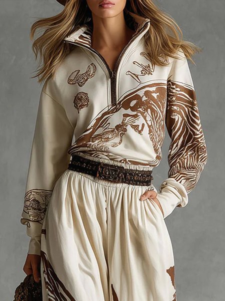 

Urban Abstract Printing Stand Collar Raglan Sleeves Sweatshirt, Off white, Hoodies and Sweatshirts