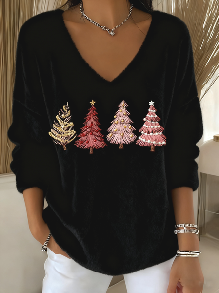 

Casual Plain V Neck Long Sleeve T-shirt, Red, T-shirts