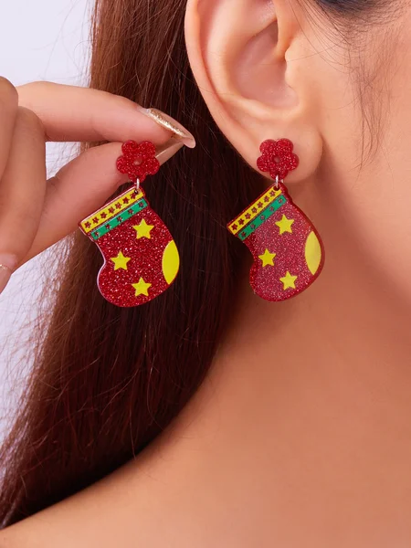 

Christmas Earrings Fashion Acrylic Print Christmas Tree Christmas Stockings Gloves Stitching Earrings Christmas Holiday Party Earrings, Color6, Earring