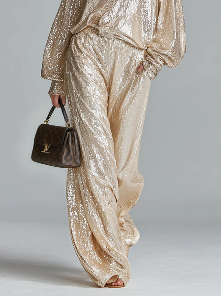 

Casual Plain Straight Pants, Champagne, Pants