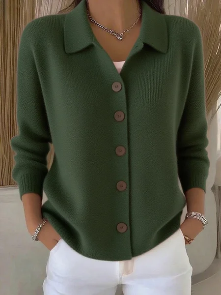 

Casual Plain Buttoned Shirt Collar Cardigan, Army green, Sweaters & Cardigans