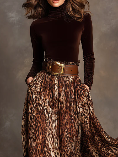 

Velvet Urban Plain Turtleneck T-shirt, Brown, Tees