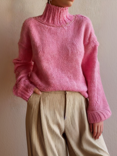

Casual Plain Turtleneck Sweater, Pink, Pullovers