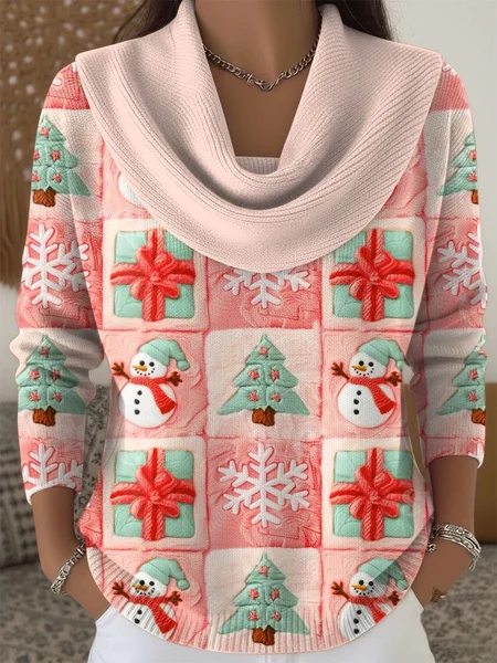 

Women Christmas Long Sleeve Comfy Vintage Sweater, Pink, Sweaters