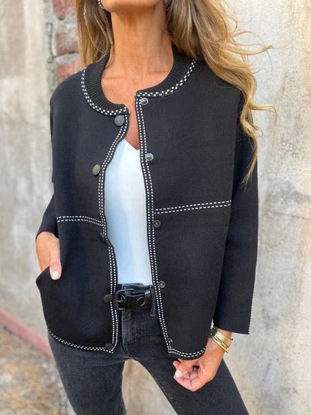 

Casual Plain Crew Neck Cardigan, Black, Sweaters & Cardigans