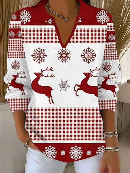 

Women Christmas Printing Spring/Fall Casual Long Sleeve Shawl Collar Sweater, Red, Sweaters