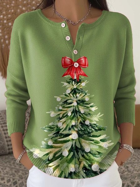 

Women Christmas Long Sleeve Comfy Casual Sweater, Green, Sweaters