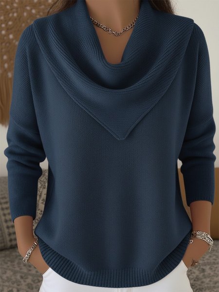 

Cowl Neck Casual Loose Sweater, Navyblue, Sweaters & Cardigans