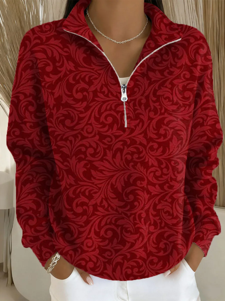 

Women Floral Shawl Collar Printing Casual Spring/Fall Long Sleeve Sweatshirt, Red, Sweatshirts & Hoodies