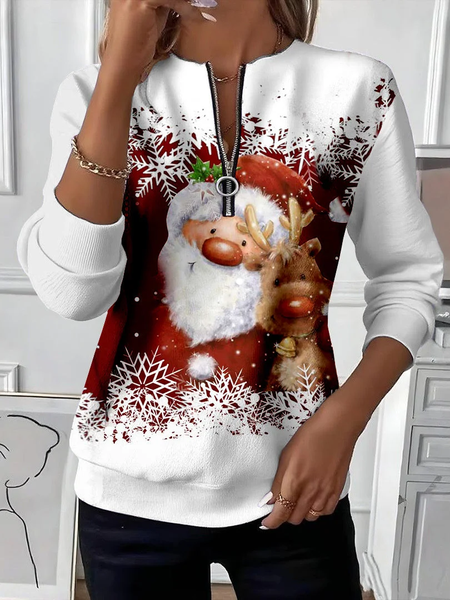 

Casual Crew Neck Santa Claus Sweatshirt Printing, White, Hoodies & Sweatshirts