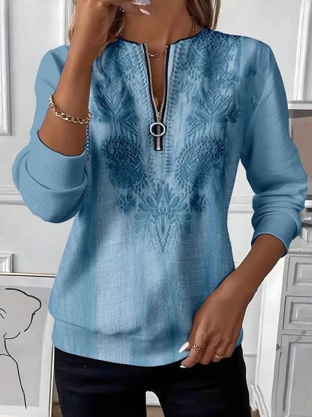 

Casual Crew Neck Floral Sweatshirt Printing, Blue, Hoodies & Sweatshirts