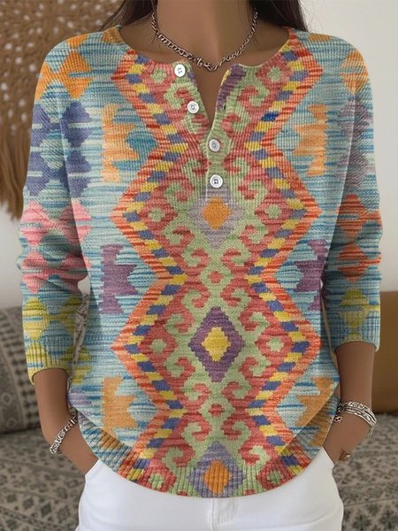 

Women Geometric Long Sleeve Comfy Casual Sweater, Color2, Sweaters