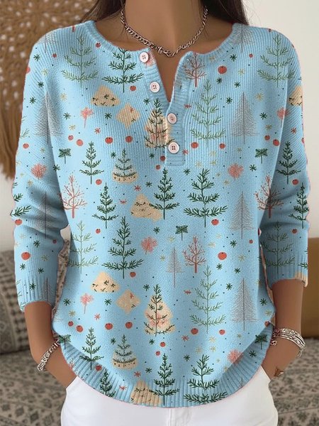

Women Christmas Long Sleeve Comfy Casual Sweater, Blue, Sweaters