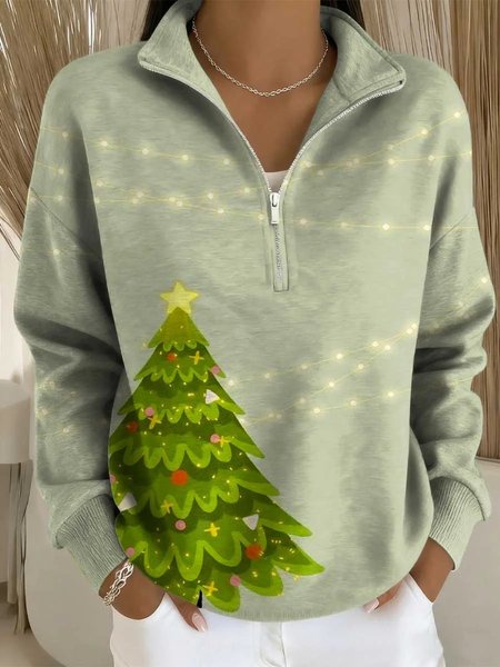 

Women Christmas Long Sleeve Comfy Casual Sweater, Lightgreen, Hoodies & Sweatshirts
