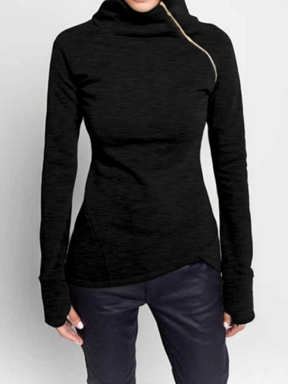 

Women Plain Mock Neck Split Joint Vintage Spring/Fall Long Sleeve Sweatshirt, Black, Sweatshirts & Hoodies