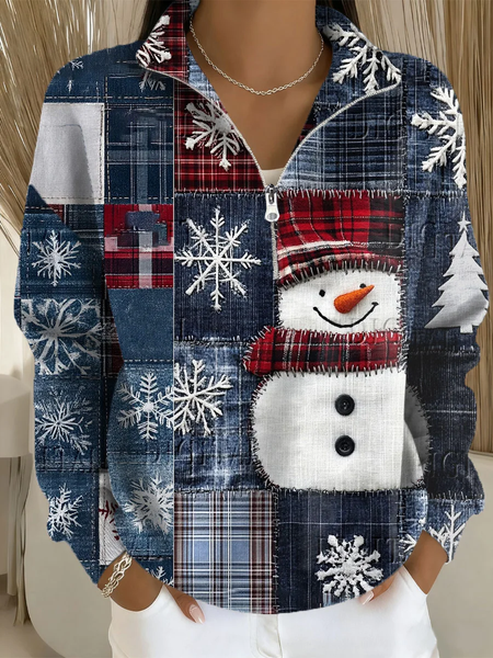 

Women Christmas Snowman Shawl Collar Printing Casual Spring/Fall Long Sleeve Sweatshirt, Blue, Sweatshirts & Hoodies