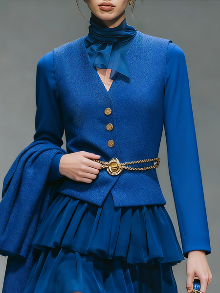 

Urban Buttoned Plain V Neck Vest Scarf No T-shirt,NO Belt, Blue, Vests and Gilets