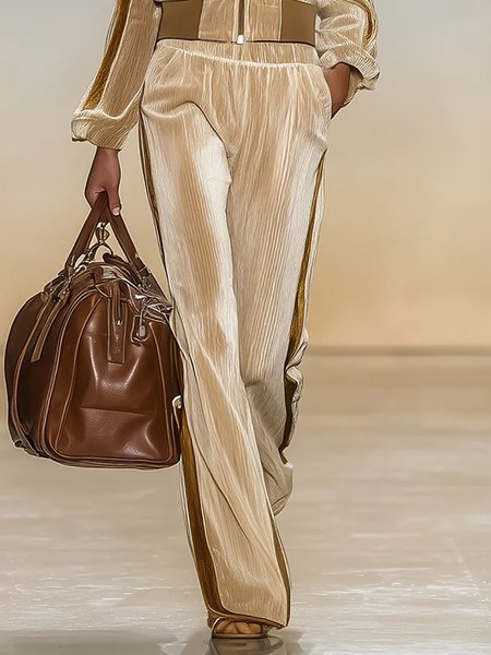 

Casual Color Block Split Joint Straight Pants, As picture, Pants