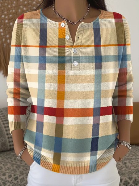 

Women Geometric Long Sleeve Comfy Casual Sweater, Beige, Sweaters