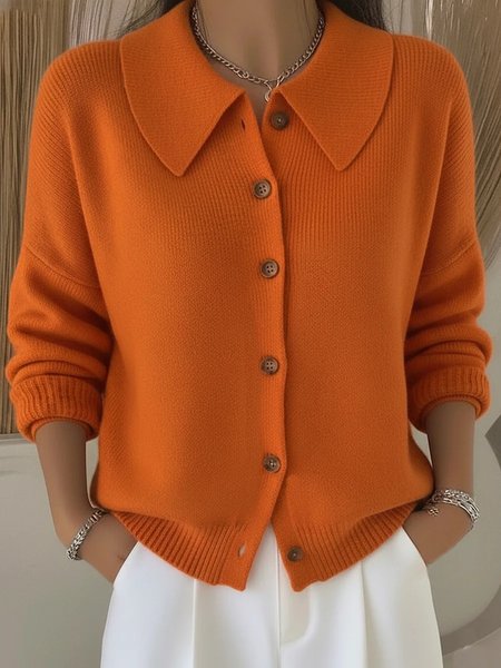 

Simple Shawl Collar Loose Plain Cardigan, Orange, Sweaters & Cardigans