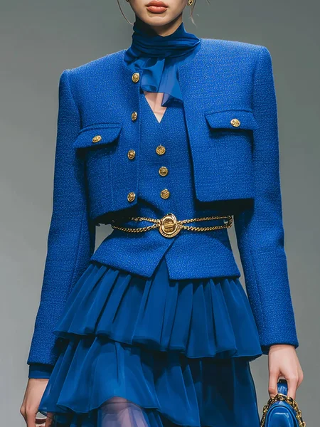 Urban Buttoned Plain Crew Neck Jacket